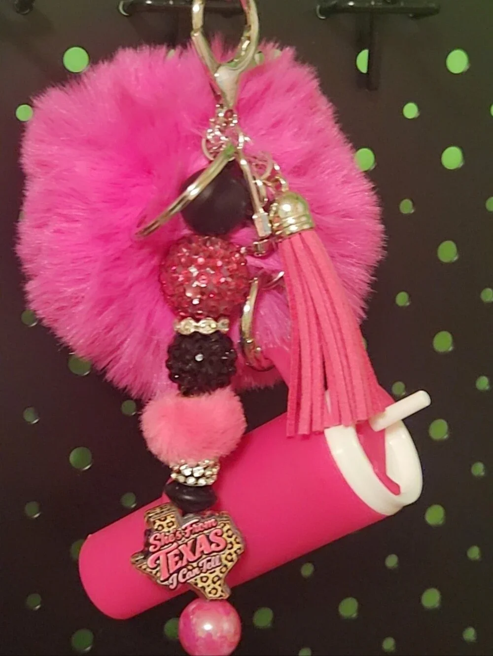 Pom-Pom Keychain With Tumbler ( Lid Opens For Chapstick, Money,meds, Lipstick)